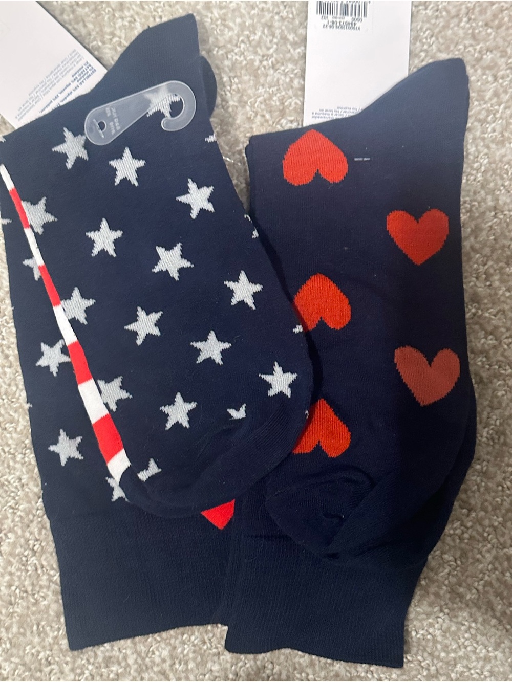 NWT OLD NAVY Men’s Crew Socks / 2 Pair/ Hearts, Stars & Stripes
